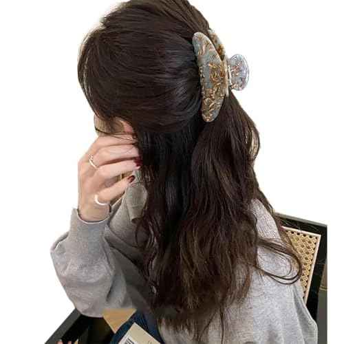 Wenlly large tortoise shell claw clip, 4.1 Inch cellulose acetate hair claw clips, marble non-slip strong hair hold barrettes for women and girls, green