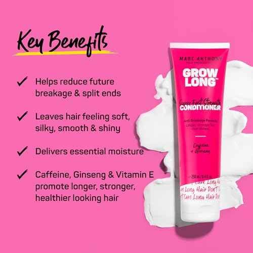 Marc Anthony Strengthening Conditioner, Grow Long - Anti-Frizz, Anti-Breakage & Nourishing Formula For Split Ends, & Hair Growth - Biotin, Vitamin E, Caffeine & Ginseng for Dry & Damaged Hair
