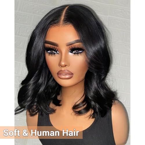 Bob Wig Human Hair 13x4 HD Lace Front Wigs Human Hair Pre Plucked 200% Density Glueless Short Body Wave Bob Wigs for Black Women with Baby Hair 12 Inch