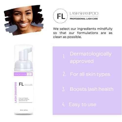Eyelash Cleanser for Extensions Kit - Sensitive Lash Wash for Eyelash Extensions and Natural Lashes | Oil FREE Makeup & Mascara Remover Lash Cleaner Shampoo - Salon and Home Use (60 ml)