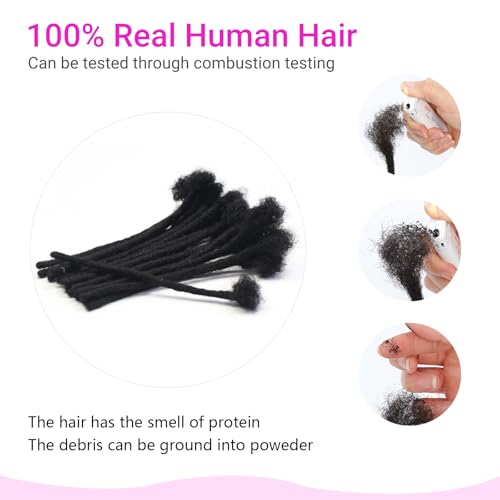 0.6 cm Width 4 Inch 60 Strands Human Hair Loc Extensions, Natural Black 100% Full Handmade Permanent Real Human Hair Dreadlock Extensions for Women/Men/Kids Can Be Dyed Bleached Curled Twisted