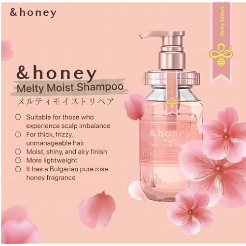 &-Honey Melty Moist Shampoo,Treatment 440ml Each& Hair oil 100ml set+ Free Hair Tie Deep Nourishment and Revitalization - Organic Ingredients Perfect for Frizzy, Wavy, Curly Hair