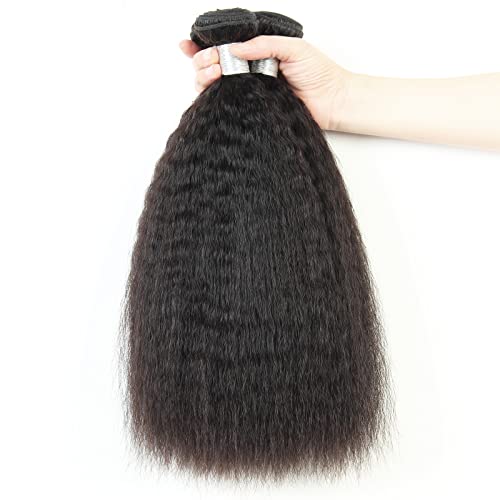 Kinky Straight Bundles Human Hair Yaki Straight Bundles Weave 12 14 16 inch Real 100% Unprocessed Brazilian Remy Hair Extensions Natural Color 12a