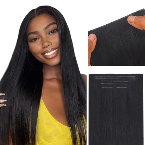 IDN BEAUTY Genius Weft Straight Clip In Hair Extensions Human Hair For Black Girl Women, Virgin Hair Longer Lifespan, Invisible Seamless PU Weft Clip Ins, 14 Inch 100g 7Pcs Natural Black