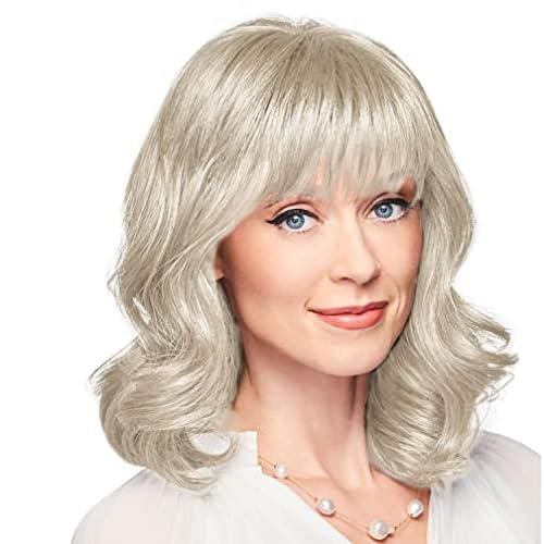 GABOR Ambitious Essential Collection Wig Cap, Mid-Length With Soft Bangs and Beachy Wave by Hairuwear, Light Grey