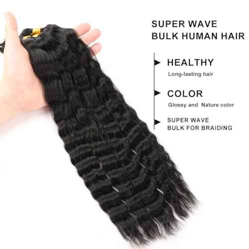 Wet and Wavy Human Braiding Hair Super Wave Bulk Human Hair For Braiding No Weft 100g (1Pack-4PCS) Super French Human Braiding Hair For Boho Braids (Super Wave£¨#1b£©, 18 Inch)