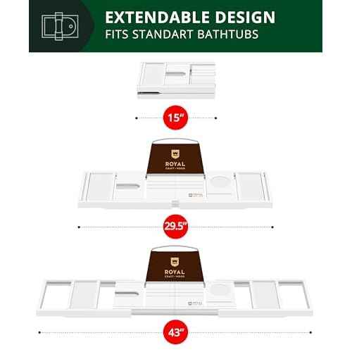 ROYAL CRAFT WOOD Premium Foldable Bathtub Tray - Wood Bath Tray for Tub, Bamboo Shelf, Expandable Bath Table Trays, Bathtub & Bathroom Accessories for New Home & Mothers Day & Birthday Gifts for Mom