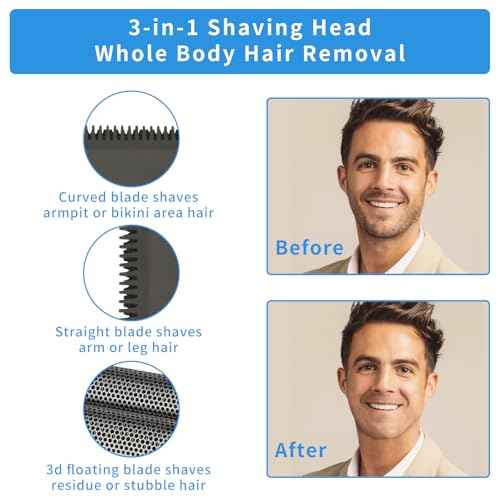 Electric Razor for Men Women,3 in 1 Travel Cordless Rechargeable Painless Foil Shaver with Led Display,Waterproof Wet & Dry Body Razors for Face Nose Ear Hair (Black)