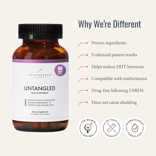 Foundation Skincare UnTangled Hair Vitamins (60-day supply) - Collagen & Biotin Supplement for Women & Men, Visibly Thicker, Faster Hair Growth