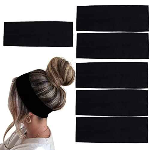 6 Pcs Black Headbands for Women Hair Cotton Headband Non-slip Stretchy Elastic Head Wrap Holder Hair Accessories