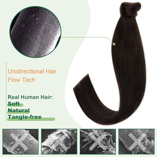 Easyouth Human Hair Ponytail Extensions Dark Brown Pony Tails Hair Extensions Human Hair Brown Ponytail Extension Human Hair for Women 18Inch 80g