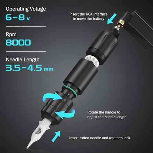 Solong Tattoo Kit-Tattoo Pen Kit Rotary Gun Machine Pen RCA with Wireless Battery 20Pcs Cartridge Mixed Needles Power Supply SLP1KIT02D-1-US