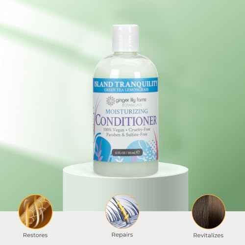Ginger Lily Farms Botanicals Moisturizing Conditioner for Dry Hair, Island Tranquility, 100% Vegan & Cruelty-Free, Green Tea Lemongrass Scent, 12 Fl Oz