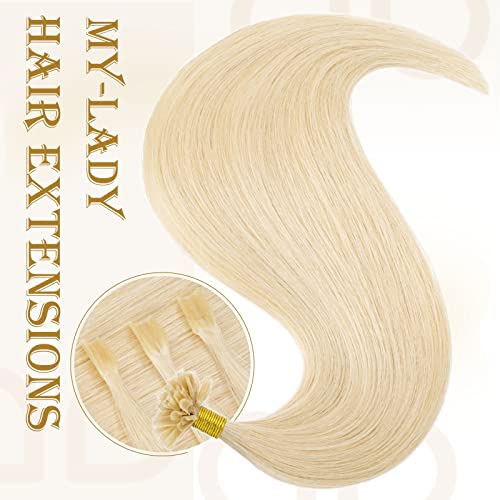 MY-LADY U Tip Hair Extensions Human Hair Platinum Blonde 24 Inch 50G 50Strands K Tip Keratin Bond Hair Extensions Fusion Utip Ktip Pre Bonded Hair Extensions Straight Real Remy Hair