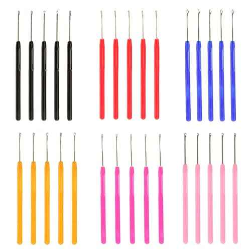 5-Piece Professional Microlink Hair Extension Tool Kit | Easy to Use, Rust- Stainless Steel Pulling Hooks | Save Time, Perfect for Hair Feathers | Hair - as described, Black