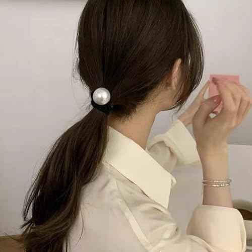 French Pearl Scrunchies - Elegant Elastic Hair Ties and Accessories for Women's Thick Hair, High Ponytails and Girls