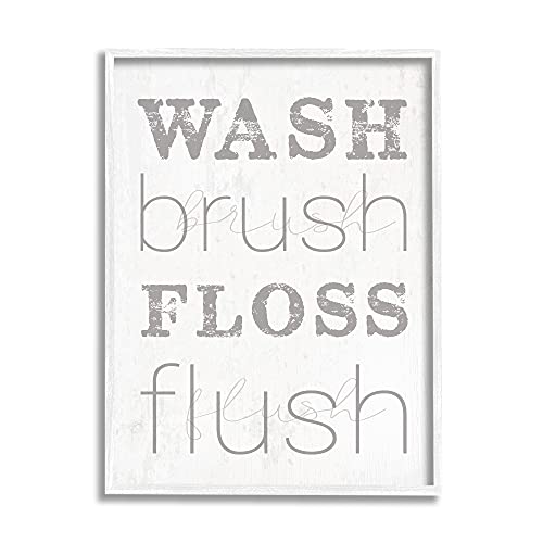 Stupell Industries Wash Brush Floss Flush Grey and White Distressed Rustic Look Typography