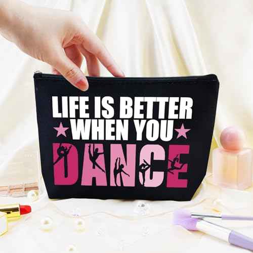 Dancer Gifts for Women Dance Bag Dance Makeup Bag Ballet Teacher Gift for Dancers Ballerina Travel Toiletry Zipper Pouch Dancer Cosmetic Pouch Recital Gifts Dancing Competition Must Haves