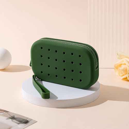 Small Silicone Multifunctional Essential Bag Zipper Pouch Portable Travel Makeup Bag for Women Men Cards Cash (Green)