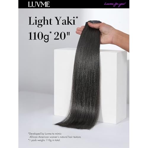 LUVME Yaki Straight Seamless 110g 7Pcs Clip in Hair Extensions Full Max with 16inch Remy Human Hair Extensions, Natural Black 100% Real Soft Hair