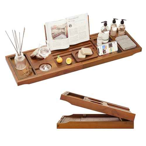 Premium Foldable Teak Bathtub Tray, Expandable Bath Tray for Tub, Luxury Bathtub & Bathroom Accessories