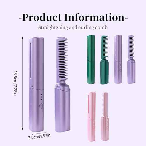 Ceramic Hairdressing Comb Smooth, 2025 New Hairdressing Comb for Straight and Curly Hairs, Upgrade Portable Wireless 2-in-1 Hairs Dressing Combs Fast Heating 3 Adjustable Temperatures (Purple)