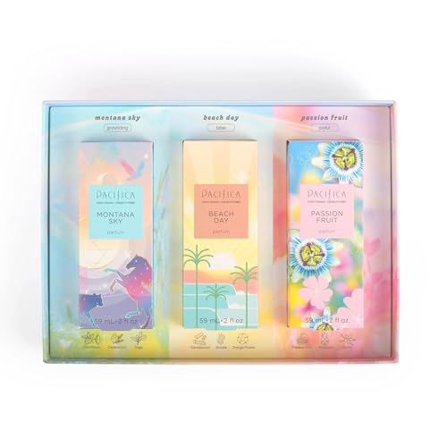 Pacifica Iconic Scents Gift Box ? Montana Sky, Beach Day & Passionfruit ? Nature-Inspired Fragrance Collection, Vegan & Cruelty-Free