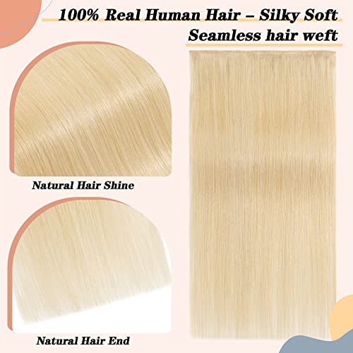 S-noilite Clip in Hair Extensions Human Hair Clip in Human Hair One Piece/5 Clips/3/4 Full Head Standard Weft Clip in Extensions 100% Remy Human Hair Straight 22"-55g (#613 Bleach Blonde)