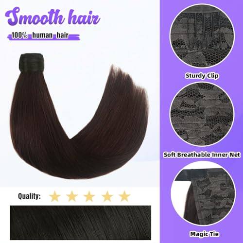 Winsky 20" Human Hair Ponytail Extension Wrap Around -Dark Brown Color Straight Pony Tail Real 100% Real Remy Hair Extensions for Women (20 Inch #Dark Brown, 90gram)