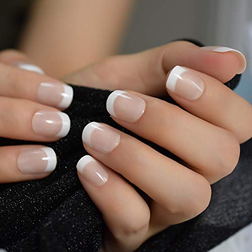 Natural French Tips, Glossy Nude White Press on Nails False Nails, Beauty Manicure Reusable UV Gel Fake Finger Nail Art for Daily Office Party