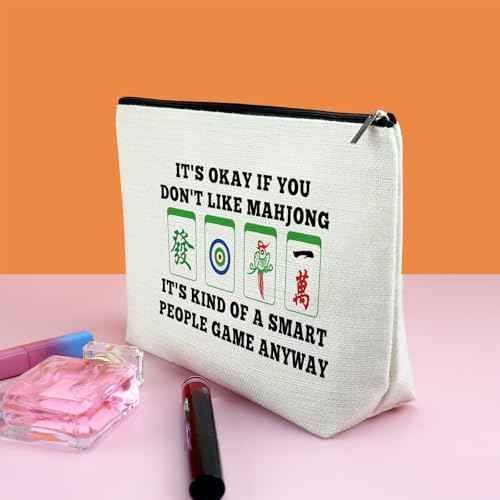 Funny Mahjong Game Player Gift for Women Makeup Bag Mahjong Themed Gift for Mah Jong Players Lovers Grandma Aunt Mom Sister Bestie Friend Retirement Birthday Present for Her Travel Pouch