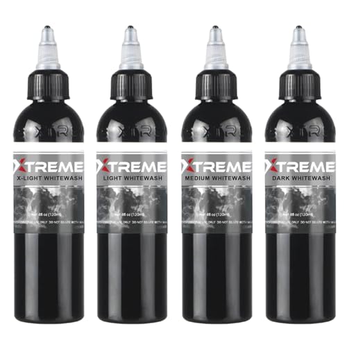 Xtreme Tattoo Ink Whitewash Set, Professional Shading and Highlighting Solutions for Tattoo Artwork, Premium Ingredients, Smooth Application, Sterile, Vegan, Cruelty-Free (Set of 4, 4 oz)