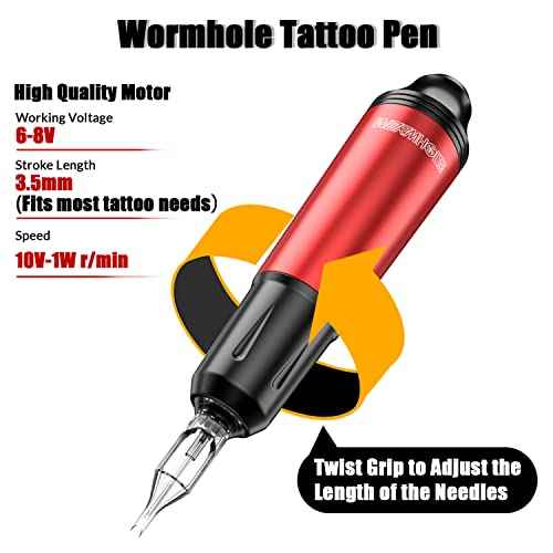 Wormhole Tattoo Machine Kit 20 Cartridge Needles Rotary Tattoo Practice Machine Kit Complete Tattoo Gun Kit 10 Tatttoo Ink for Beginners & Tattooist