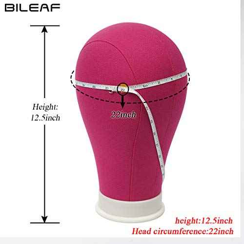 22 Inch Canvas Block Head Mannequin Wig Head With Stand Pink for Display with Mount Holes(Rosy)