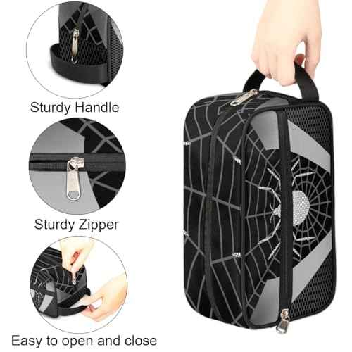 Boys Travel Toiletry Bag, Gray Web Kids Waterproof Hanging Dopp Kit, Wash Bag with Large Capacity for Travel, Sports, Shower