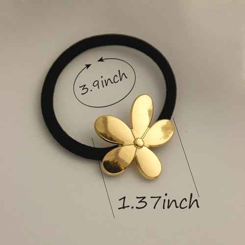 Metal Hair Ties for Women Gold Flower Hair Tie Elastic French Gold Ponytail Holders Butterfly Hair Scrunchies for Thick Thin Christmas Gift for Xmas Party Small Circle Hair Cuffs Hair Accessories 3Pcs