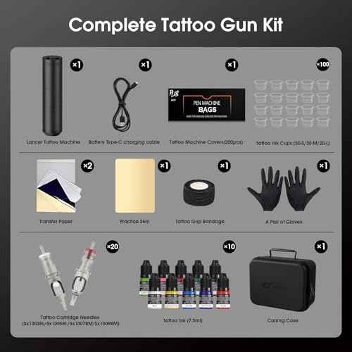 EZ Tattoo Kit - Tattoo Gun Kit with Wireless Tattoo Machine, 1500mAh Battery Power Supply, 20Pcs Tattoo Needles and 10 Color Inks for Tattoo Beginners and Artists (Lancer Black)