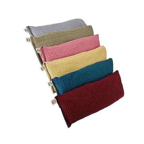 Unscented Eye Pillows (Pack of 6) - Soft Cotton Gauze Filled with Flax Seed Weighted for Yoga Meditation Headache Relief Relaxation Massage Bulk - Relaxing Colors