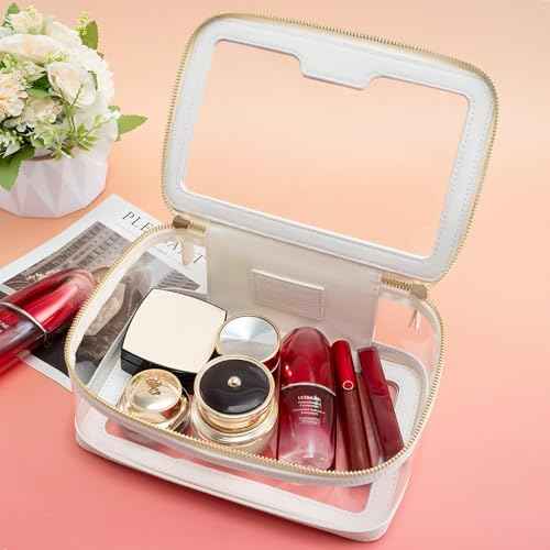Aveniee Clear Makeup Bag, Large Transparent Cosmetic Pouch with Dual Zippers, Travel Toiletry Case Car Organization for Women Enssantials (Off-White)