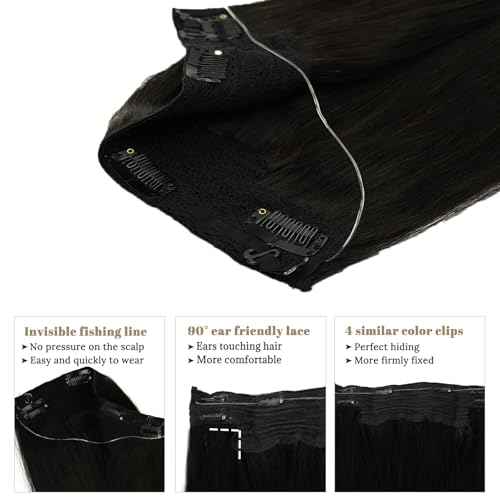 Munx Halos Wire Hair Extensions Real Human Hair Black Wire Extensions with Transparent Lines Natural Black Secret Halos Human Hair Extensions Invisible Black Hair Extensions for Women 80G 16""
