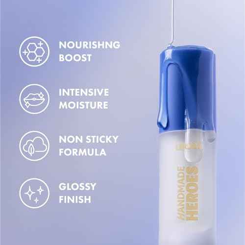 Handmade Heroes 100% Natural Vegan Lip Oil with Squalane Non-Sticky Lip Gloss Moisturizing, Shiny, Nourishing Korean Lip Gloss - Super Glaze (Clear)