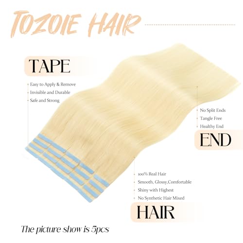 Tape in Hair Extensions Human Hair,20pcs 18 Inch #60 Platinum Blonde Hair Extensions Real Human Hair Invisible Tape in Hair Extensions Straight Remy for Women (60, 18 Inch)