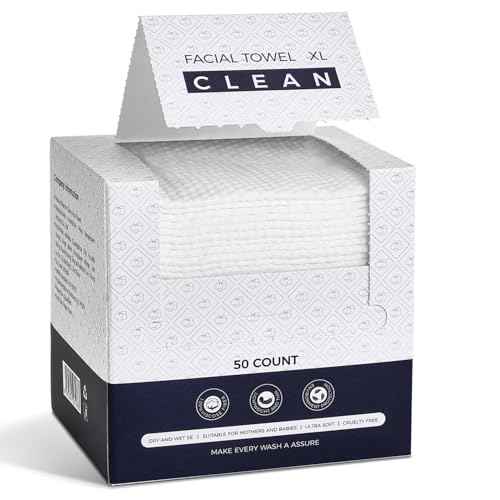 Disposable Face Towels XL,Viscose Biodegradable Large Dry Wipes,Super Soft & Thick Face Cleansing Towels,Daily Facial Tissues for Sensitive Skin, Makeup Removing,Facial Clean,Nursing,Travel (50 Count)