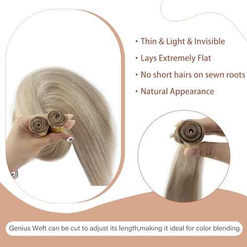 Full Shine 22 Inch Human Hair Weft Sew In Hair Extensions Real Human Hair Hand Tied Hair Extensions Color Ash Blonde Highlight Bleach Blonde Bundles Straight Human Hair 60G