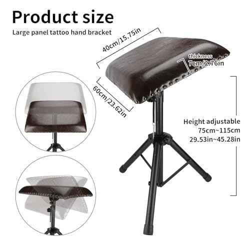 XL Tattoo Arm Rest Stand - Heavy Duty Steel - Portable Tattoo Armrest with Thick Soft Eco Leather Pad & Metal Base - Extra Wide and Long Pad - 180 Rotating Arm Rest