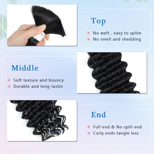 Human Braiding Hair 24 Inch Deep Water Wave Bulk Human Hair for Braiding 12A Brazilian Virgin Curly Hair for Boho Braids Wet and Wavy No Weft 2 Bundles 100g Hair Extensions