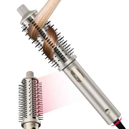 TYMO STYLUX PRO Thermal Brush Curling Brush, 1.5 Inch Blowout Heated Round Volumizer, Hair Straightener and Curler 2 in 1, 800M Negative Ion for Smoother, LCD Display, 5 Temp, Dual Voltage, Gold