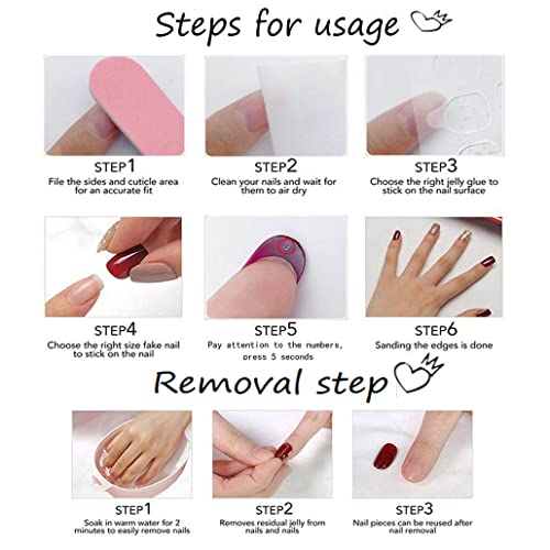 Long Press on Nails Almond Fake Nails White French Tip False Nails with 3D Flower Design Glue on Nails Acrylic Nails Glossy Full Cover Stick on Nails for Women 24Pcs