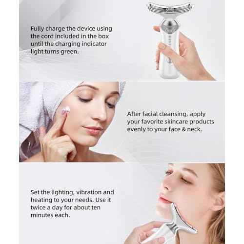 9-in-1 Red-Light-Therapy-for-Face-and-Neck, Portable Facial Massager Tool with Adjustable Vibration & Thermals for Wrinkles, Double Chin, White
