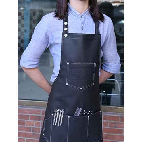 Fac?n Professional Leather Hair Cutting Hairdressing Barber Apron Cape for Salon Hairstylist - Multi-use, Adjustable with 6 pockets - Heavy Duty Premium Quality - Limited Edition - 28" x 24" (Black)